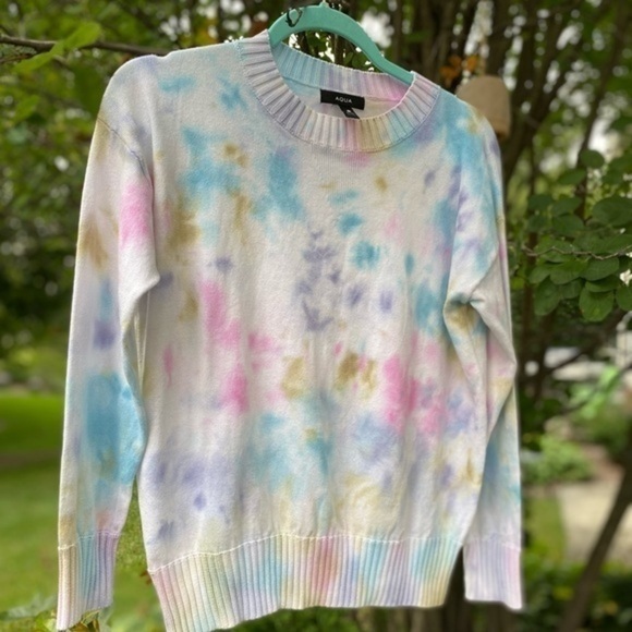 Aqua Watercolor Lightweight Crew Neck Sweater - Picture 1 of 9